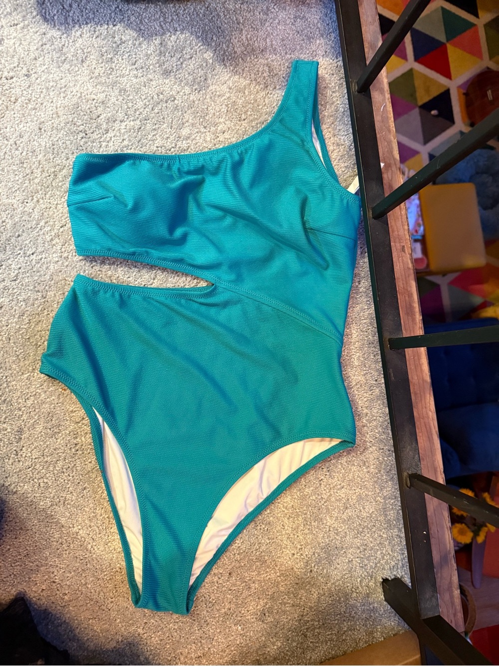 One-Piece Swimsuit in Teal - Stylish Cutout Design